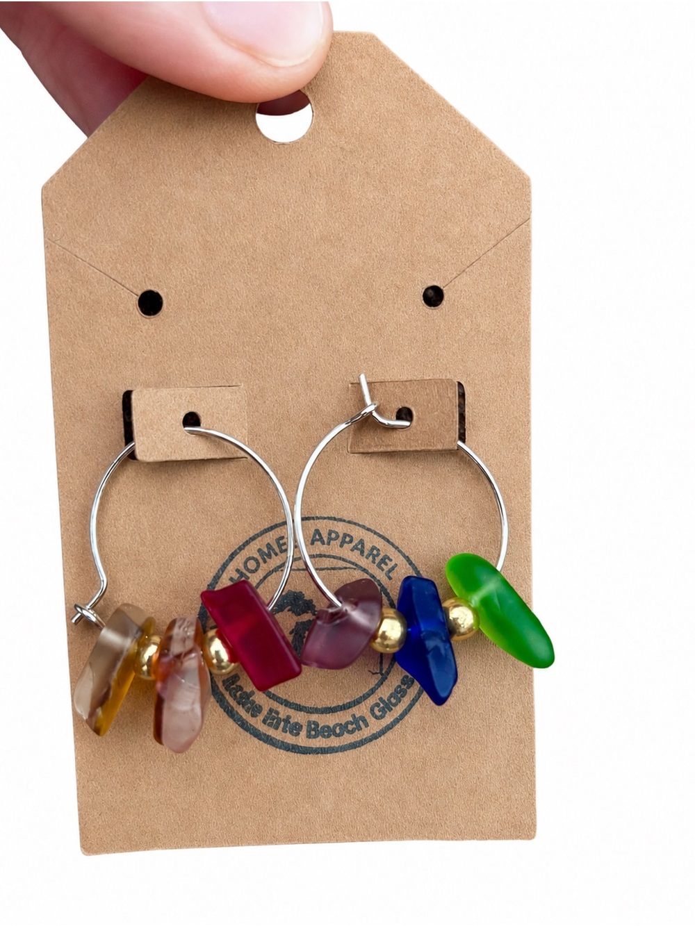 Rainbow Sea Glass Hoop Earrings - Women Jewelry